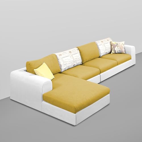 Image of Koza LHS 8 Seater L Shape Sofa Set with Center Table for Living Room (Yellow Grey Fabric) Premium Fabric Sofa