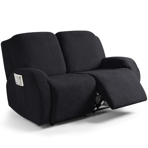 Image of Ruaozz Recliner Sofa Covers Recliner Chair Covers Extra Wide Loveseat Recliner Slipcovers with Pockets Washable Furniture Protector with Elastic Bottom (2 Seater-X Large, Black)