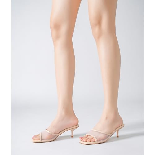 Image of LULLASONG Women's Kitten Heels Sandals Low Heels Slip On Slides 2 Inch Heeled Square Open Toe Sandals for Women