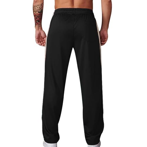 Men's Sweatpants with Drawstring Elastic Waist Pockets, Solid or Striped Casual Straight Leg Baggy Fit4