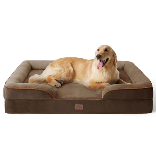 Image of Bedsure XL Plus Orthopedic Dog Bed for Extra Large Dogs - Washable XLarge Dog Cat Bed Waterproof, Comfort Dogs Couch Sofa with Washable Removable Cover, Pet Bed with Nonskid Bottom, Brown, 48 inch