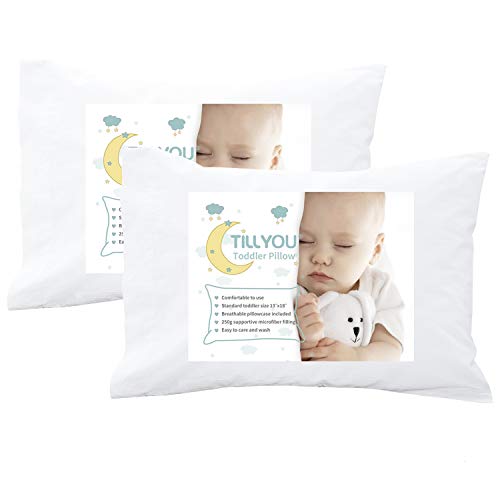 TILLYOU [Pack of 2] Toddler Travel Pillows with Pillowcases, Machine Washable Kids Pillows