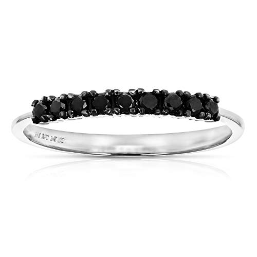VIR JEWELS 1/5 cttw Black Diamond Ring Wedding Band .925 Sterling Silver Bridal 9 Stones Size 7