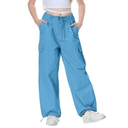 Image of Rolanko Parachute Pants for Girls Y2K Cargo Trousers with Pockets Harajuku Jogger Pants Kids 4-14 Years