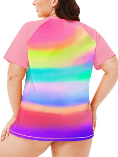 Image of AOBUTE Womens Plus Size Rash Guard Shirts Short Sleeve Swim Top UV UPF 50+ Sun Protection Swimwear Swimsuit