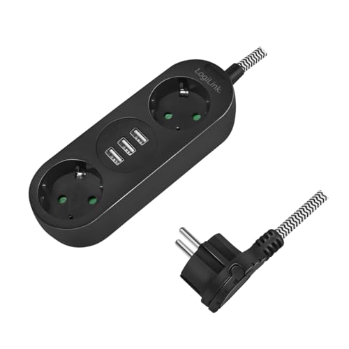 Logilink Lps262U - Ciabatta Elettrica A 2 + 3 Prese Con 2 Prese Cee 7/3 E 3 Porte Usb-A (5V/3,2A 16W), Con Rivestimento In Tessuto, Ip20 E Con Protezi