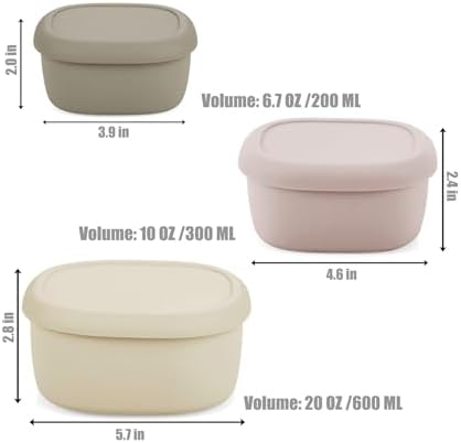 Emptycolor 3 Pack Silicone Snack Containers with Lids Reusable Silicone Food Storage Containers, Leak Proof Stackable Bento Lunch Box for Adults, Microwave, Dishwasher and Freezer Safe - Thumbnail 2
