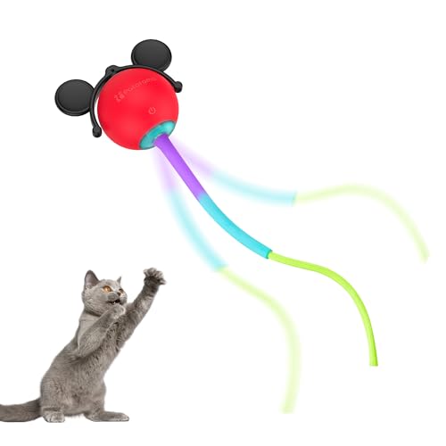 Potaroma Interactive Moving Ball Cat Toys with Fluffy Tail, Chargeable Kitten Toy for Indoor Kitten Exercise, Smart Interactive Cat Rolling Ball, 2 Inches