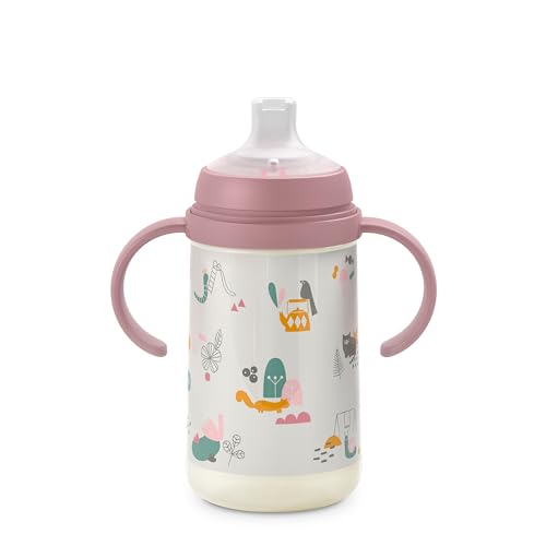 Suavinex, Borraccia per bambini, con beccuccio morbido in silicone, con sistema anticolico, borraccia per bambini con maniglie, a prova di perdite, compatibile con lavastoviglie, +6 mesi, 270 ml, nude