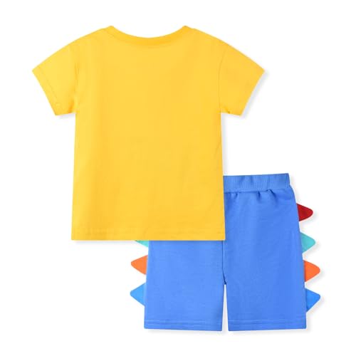 Image of HILEELANG Toddler Boy Summer Short Clothes Sets Cotton Crewneck Tees Shorts Pocket Adjustable Knite Shorts Playwear Sets