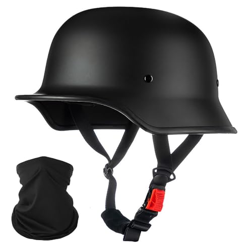 Vintage Deutsche Motorrad Halbhelme mit ECE, Jethelm Retro, Chopper Helm, Scooter-Helm, Fahrradhelm, mit Herausnehmbares Innenfutter und Schnellverschlussschnallen M~XXL 57~64CM