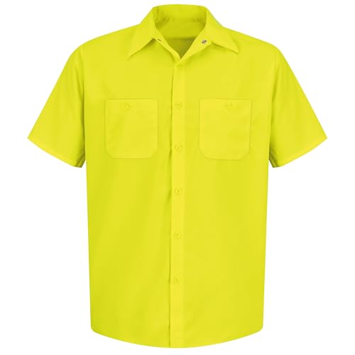 Red Kap Men's Enhanced Visibility Work Shirt , Fluorescent Yellow/Green, Short Sleeve 2X-Large