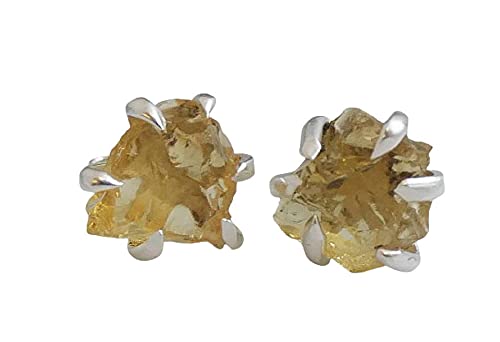 Raw Citrine Sterling Silver Stud Earrings - Gemstone Jewelry Gift Ideas for Women