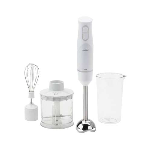 JATA JEBT1127 - Batidora de Mano 600 W con Accesorios, Minipimer con Picadora, Varillas y Vaso 500 ml, 2 Velocidades + Turbo, Pie Acero Inoxidable Desmontable