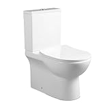 BAIKAL Inodoro de Cerámica T9. WC Compacto a Suelo con Sistema Rimless y cisterna Monobloque con mecanismo de Doble Descarga. Sanitario completo con Salida Dual y Asiento con caída Amortiguada.