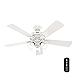 Hunter Fan 52 Inch Traditional Fresh White Finish Indoor Ceiling Fan With LED Light Kit and Remote Control (Renewed)