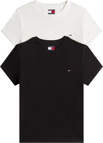 Tommy Jeans Womens Tjw 2pack C-Neck Tee Dw0dw21366 S/S T-Shirt, Multi (Ecru/Black), L UK