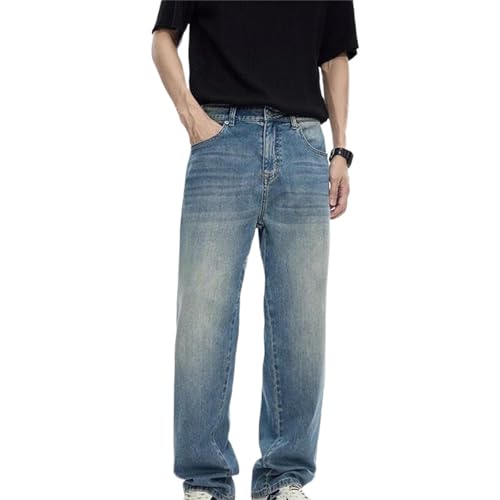 Men's Blue Jeans – Wide Leg Straight Loose Stretch Denim Pants, Baggy Casual Trousers for Spring Fall