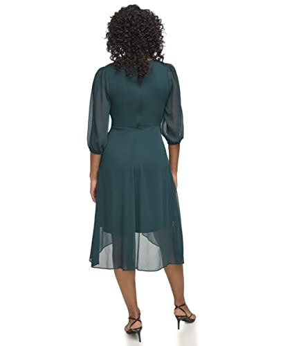 Image of DKNY Women's 3 /4 Balloon Sleeve Twist Front Chiffon Midi Dress