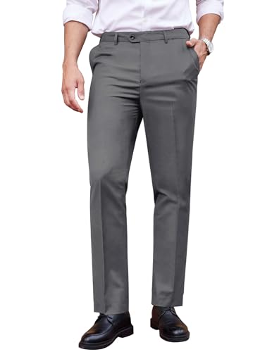 COOFANDY Men's Classic Fit Dress Pants Flat Front Straight Formal Pants Wrinkle Free Expandable Waist Suit Pants Grey