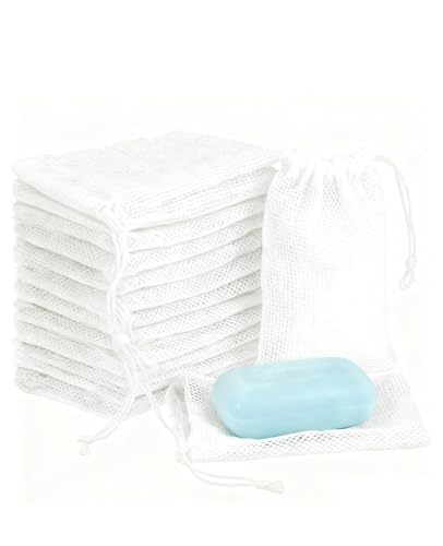 Aiuulu 40pcs Mesh Soap Bags for Soap Bars, Exfoliating Bubble Mesh Net Bars with Drawstring for Shower Face Cleansing