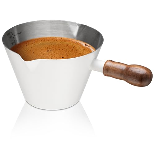 Image of Amrules 6.8oz Espresso Measuring Cup with Wood Handle & Double Spout, White
