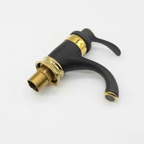 Robinet mélangeur d'évier noir classique en laiton avec commande dorée