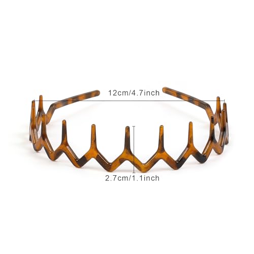 WOVOWOVO Zig Zag Headbands for Women Teen Girls Men, Plastic Hair Bands with Teeth Thin Zigzag Head Bands for Women's Hair, Non Slip Black Comb Hairbands Accessories, 4 Packs