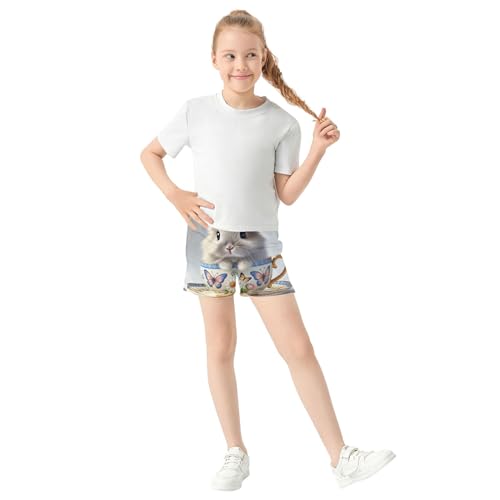 Girls Athletic Shorts Cute Bunny Tea Cup Floral Print Children’s Summer Pajama Sleep Comfy Activewear XS-XL, X-Small2