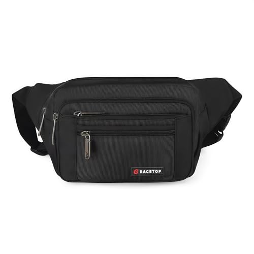 Marsupio con 5 Tasche Marsupio Bum Bag cintura regolabile singola spalla per escursionismo casuale bicicletta Corsa Campeggio (Nero)