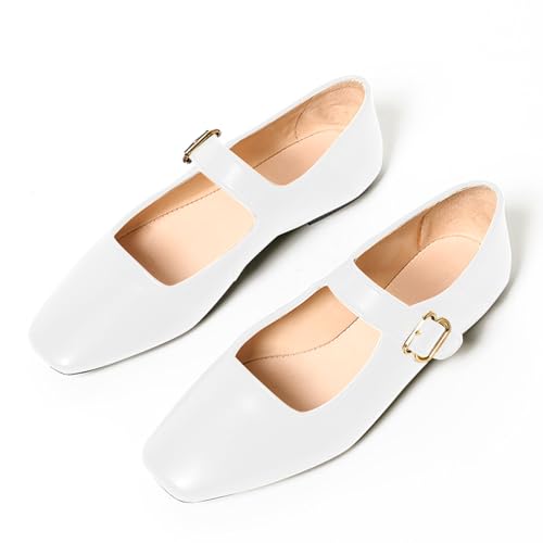 Lutalica W Women's Spring-Summer Square Toe Matte Leather Comfort Vintage Ankle Strap Dress Mary Jane Ballet Flats Shoes2