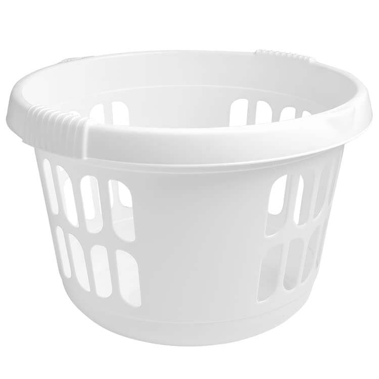M1SS Ice White 50 Litre Durable and Strong Plastic Round Laundry Basket With Integral Handles For Home, Indoor and Outdoor, Laundry