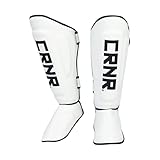 Combat Corner Supreme Synthetic Leather Muay Thai Shin Guards | Full Leg Protector Pads and Fighting Training Protective Gear for MMA, Kickboxing, BJJ, Karate, Martial Arts