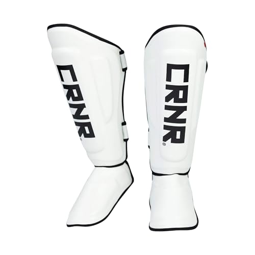 Combat Corner Supreme Synthetic Leather Muay Thai Shin Guards | Full Leg Protector Pads and Fighting Training Protective Gear for MMA, Kickboxing, BJJ, Karate, Martial Arts