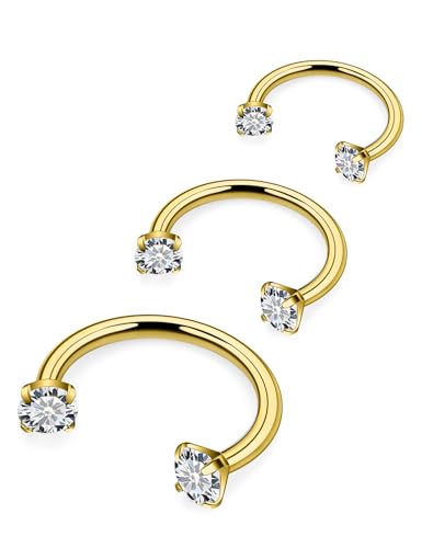 Horseshoe Nose Ring Surgical Steel Double Stud Nose Ring 18g Lip Rings Cubic Zirconia Horse Shoe Daith Piercing Jewelry for Women Inner Diameter 8-12mm