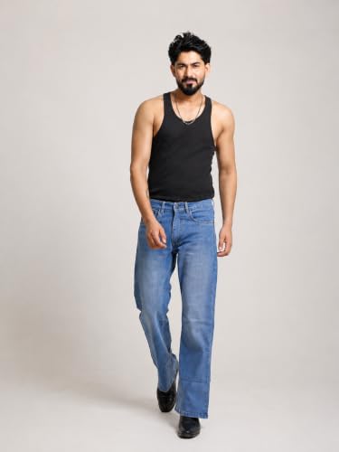Image of Men's Bootcut Denim Pants || Men's Bell Bottom Jeans || Wide Leg Flared Jean's for Men || High Waist Stretchable Retro Fit || Cotton Jean for College Casual