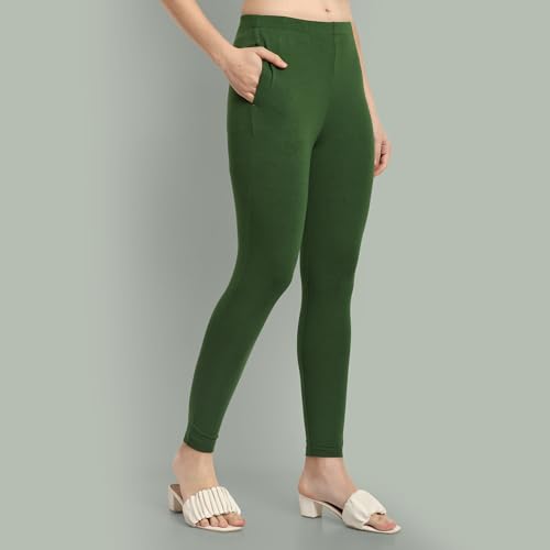 Image of ONE SKY Women Ankle Length Leggings | Premium Cotton Modal Spandex Blend | High Waist Stretchable & Bio-Washed Fabric | Colour-Lock | Ethnic Leggings for Women