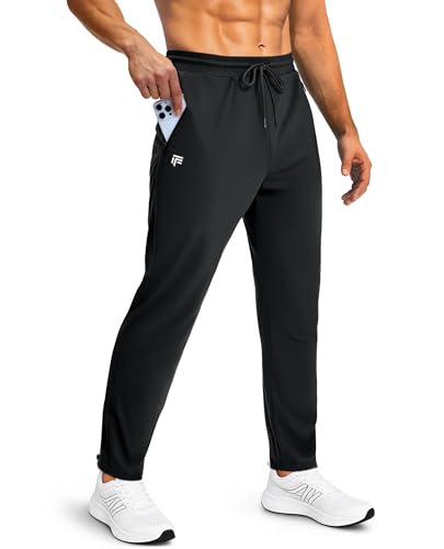 FOGFIRE Mens Sweatpants with Zipper Pockets Joggers for Men Workout Athletic Gym Track Fitness Clothing Black