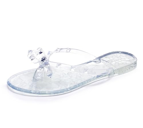 Image of Studded Jelly Shoes for Womens Bow Flip Flops Jellies Sandals Flat Black Summer Beach Thong with Rivets Strappy Slides Slip On
