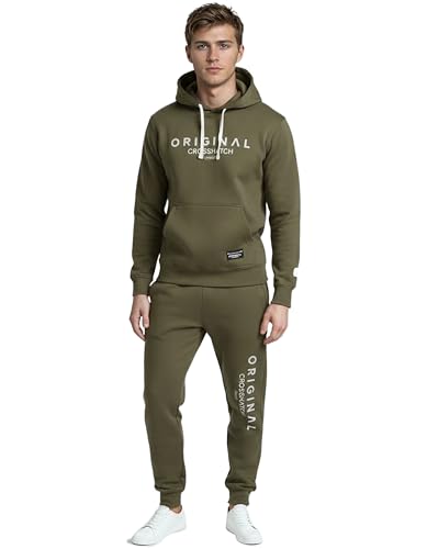 Crosshatch full tracksuit Hooded Fleece Sweatshirt Hoodie Jacket Sweatpants Joggers by Jeanbase Dark Olive L