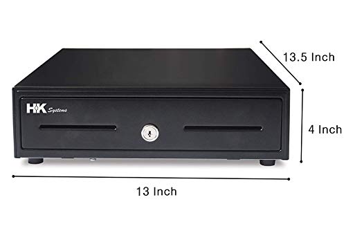 HK SYSTEMS 13" Heavy Duty Compact Black Manual Push-Open Cash Drawer with 4 Bill /5 Coin Till