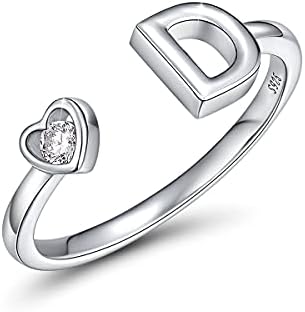 CRYSLOVE Adjustable Initial Rings for Women Girls 925 Sterling Silver Stacking Initial Letter Heart Zircon Alphabet A to Z Adjustable Open Rings,Great Gift for Women Teens