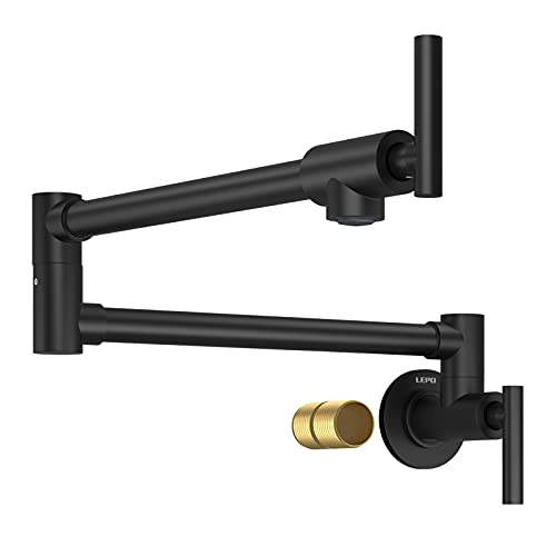 Lepo Pot Filler Faucet Wall Mounted, Solid Brass Folding Kitchen Restaurant Sink Faucet With Double Joint Swing Arm Single Hole 2 Handles Commercial Npt Matte Black #TOP1