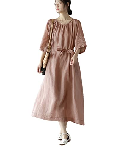 Robe d'été ample style vintage coréen surdimensionné chic couleur rose pour femme en taille M