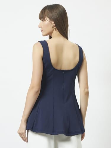 Image of Trend Arrest.ed Women's Polyester Sculpt Flare Top | Stretchable Sleeveless Fit & Flare Blouse with Scoop Back