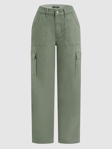 Flamingals Straight Leg Mid Waist Solid Flap Pocket Comfort Stretch Women Casual Pants for Everyday Wear4