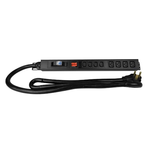 Generic Metered-Breaker PDU, 240V, L6-50P, 50A, 12000W, 4 C13 & 4 C19 Outlets, Black, Aluminum, Rack Mount