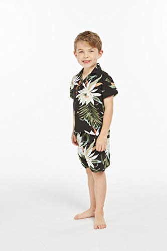 Image of Family Matching Hawaiian Clothes, Wispy Cereus Black | Lightweight 100% rayon • Family matching outfits • Tropical floral print • Beach vacations • Luaus • Cruises • Family photos