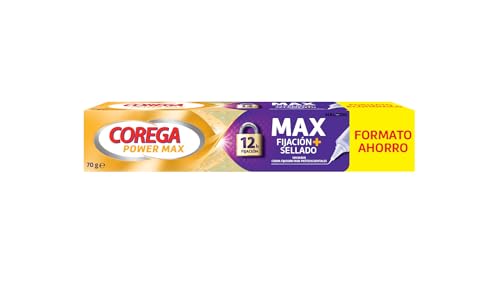 Corega Max Fijación + Sellado, Crema Fijadora Para Prótesis Dentales, Hasta 12 Horas de Fijación, 70 g