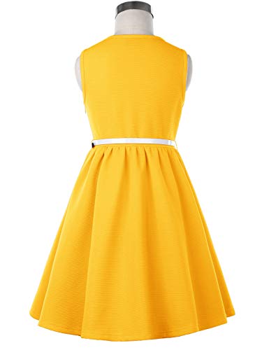Grace Karin Girls Retro Sleeveless Floral Printed Swing Dresses With Belt Yellow #TOP2